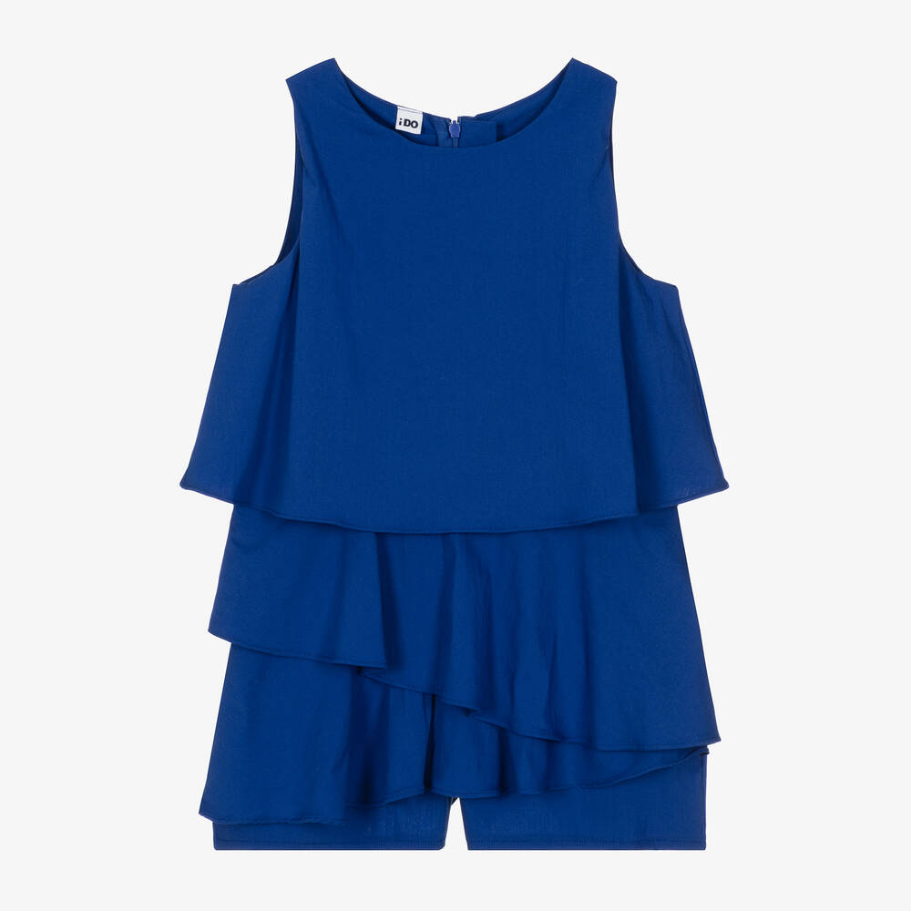 Girls Blue Cotton Ruffle Playsuit