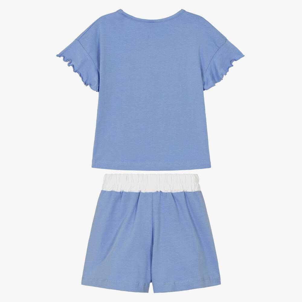 iDO-Girls Blue Cotton Shorts Set with Sweets Graphic | Childrensalon Outlet