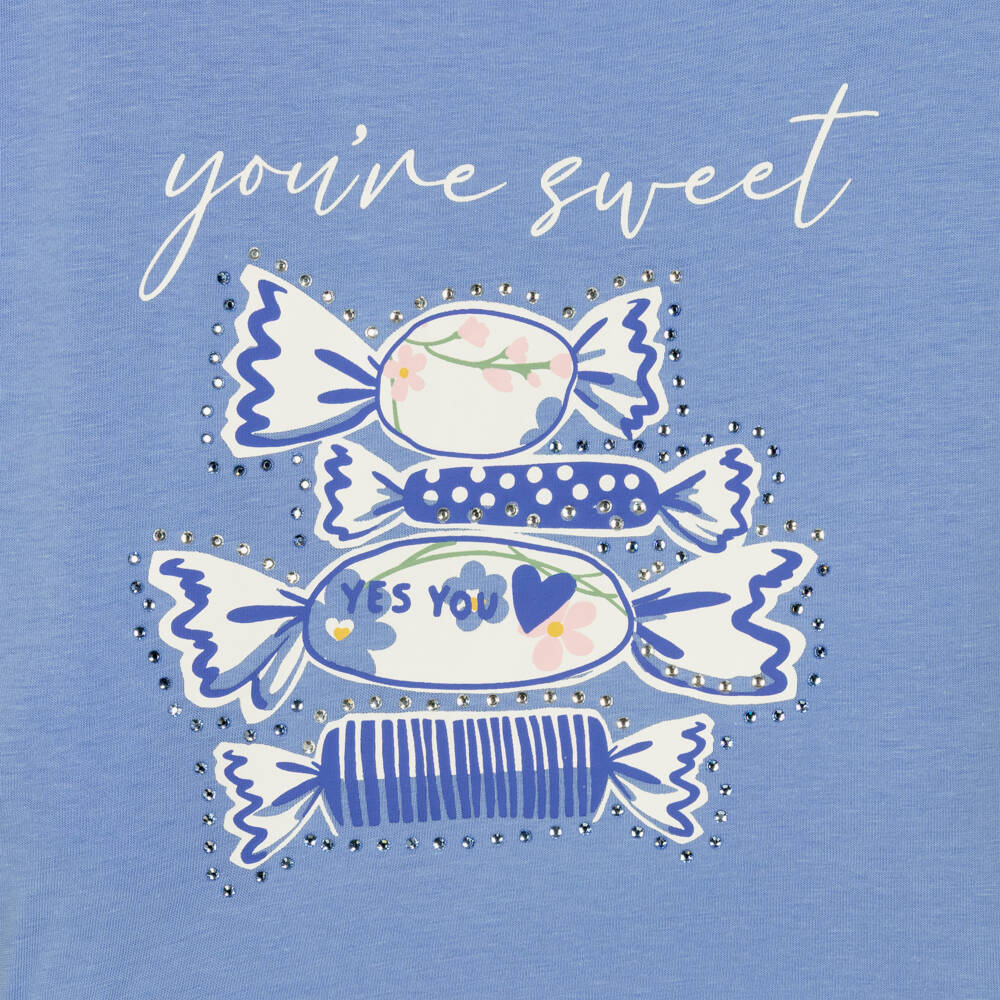 iDO-Girls Blue Cotton Shorts Set with Sweets Graphic | Childrensalon Outlet