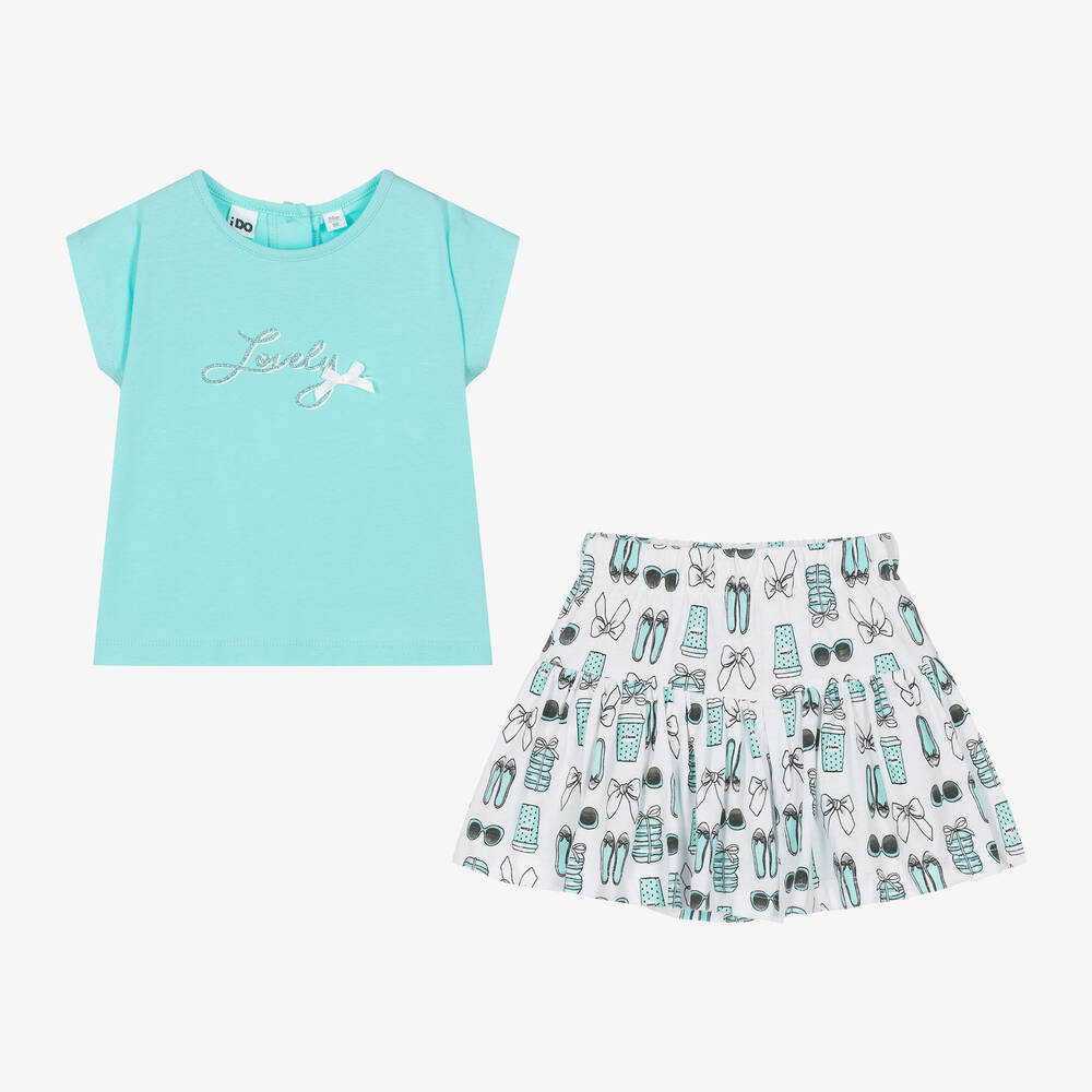 iDO Baby-Girls Blue Cotton Skirt Set | Childrensalon Outlet