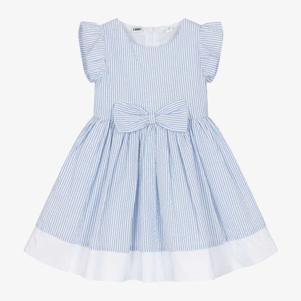 iDO Baby-Girls Blue Cotton Striped Dress | Childrensalon Outlet