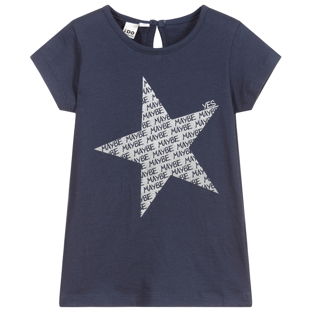 iDO Baby - Girls Blue Cotton T-Shirt | Childrensalon