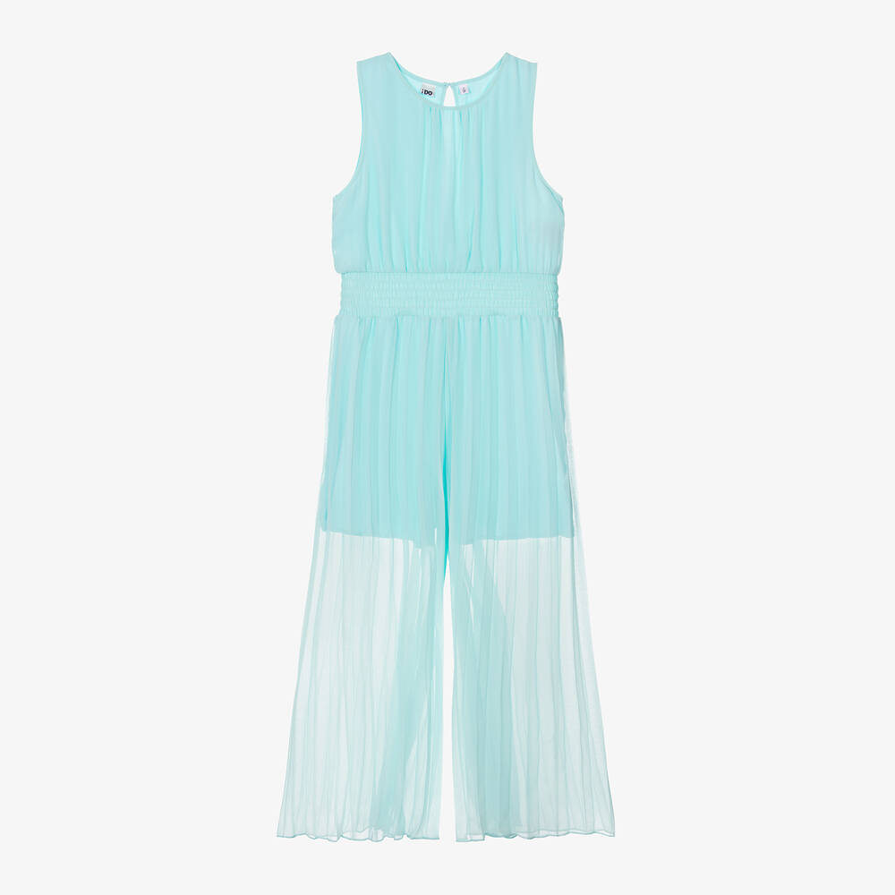 iDO Junior-Girls Blue Crêpe Chiffon Pleated Jumpsuit | Childrensalon Outlet