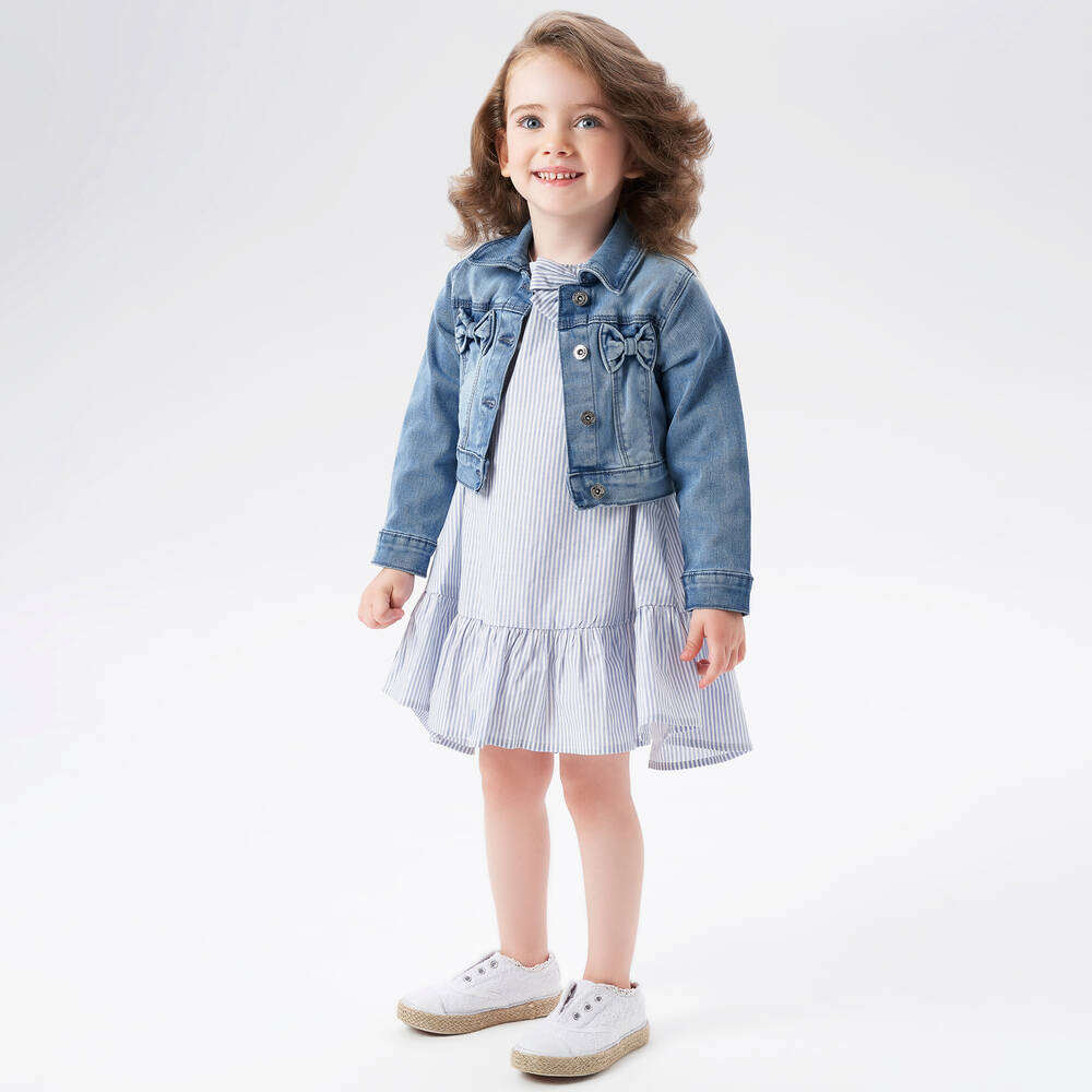 iDO Junior-جاكيت قصير قطن دنيم لون أزرق للبنات | Childrensalon Outlet