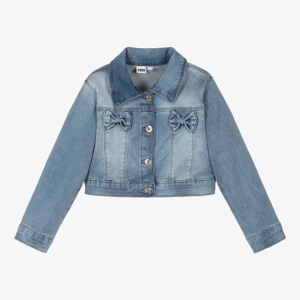 iDO Junior - Girls Blue Cropped Denim Jacket | Childrensalon