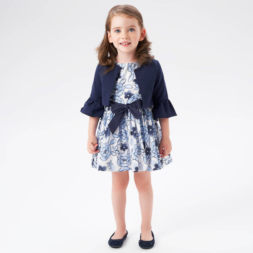 iDO Малыши-Голубое хлопковое платье с цветами для девочек | Childrensalon Outlet