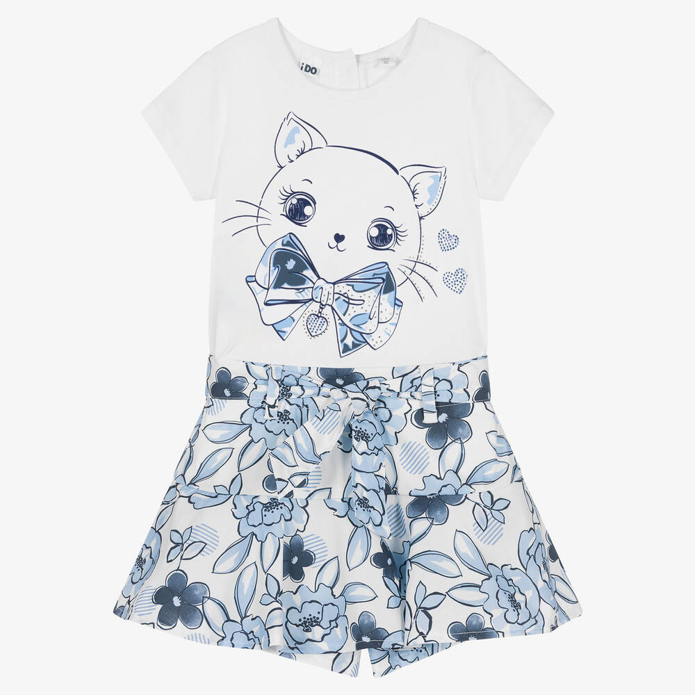 iDO Baby - Топ и голубая юбка-шорты из хлопка с цветами | Childrensalon
