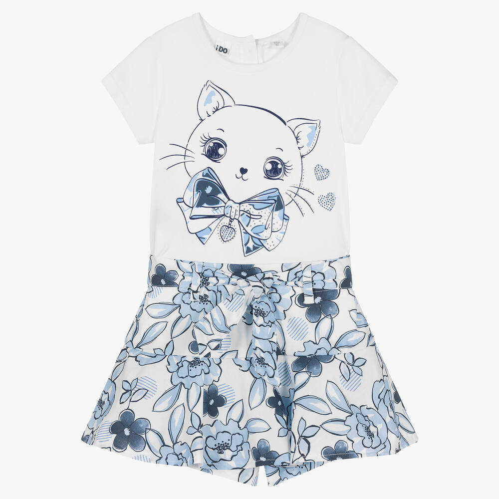 iDO Baby - Blau geblümtes Baumwoll-Skort-Set | Childrensalon