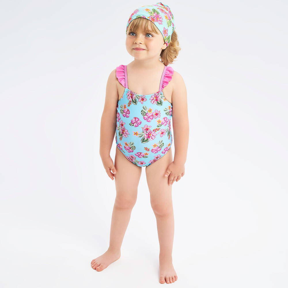 iDO Baby-Girls Blue Floral Swimsuit | Childrensalon Outlet