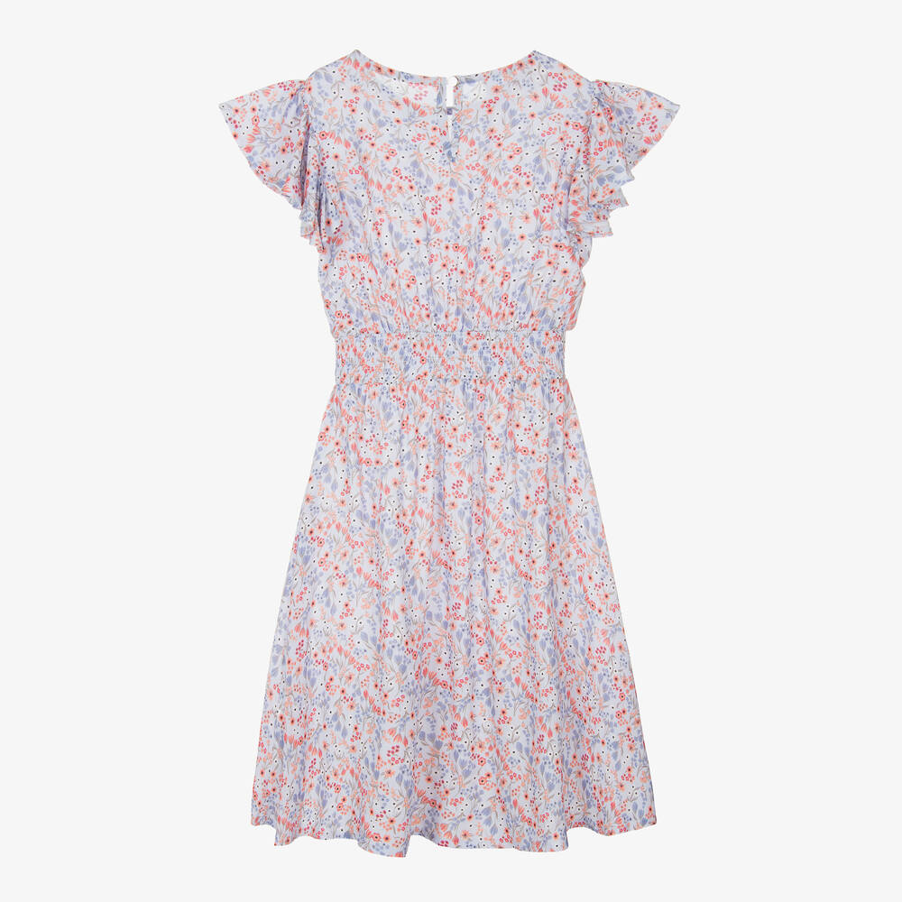 iDO Junior-Girls Blue Floral Viscose Dress | Childrensalon Outlet