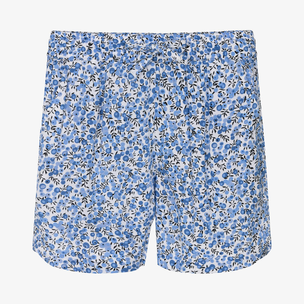 iDO Junior - Girls Blue Floral Viscose Shorts | Childrensalon