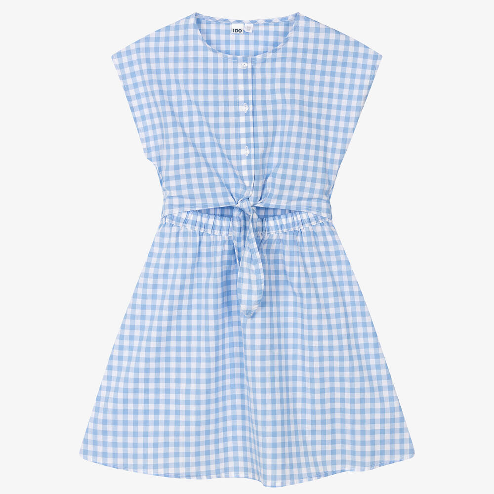 iDO Junior - Robe bleue vichy en coton fille | Childrensalon