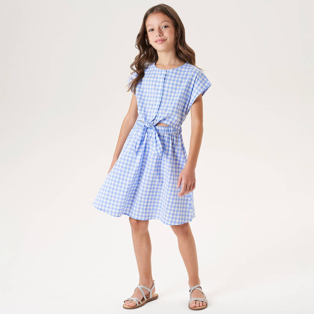 iDO Для младших-Голубое хлопковое платье в клетку | Childrensalon Outlet