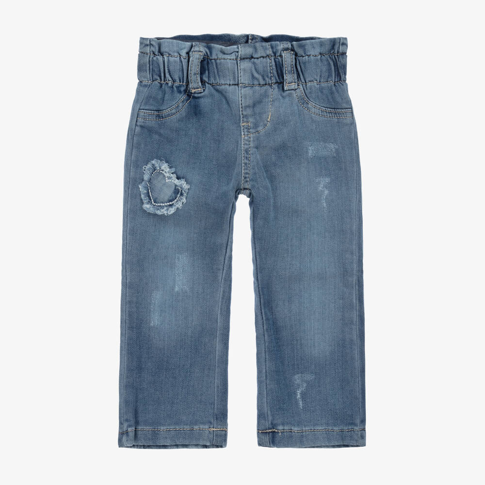 iDO Mini-Girls Blue Heart Denim Trousers | Childrensalon Outlet