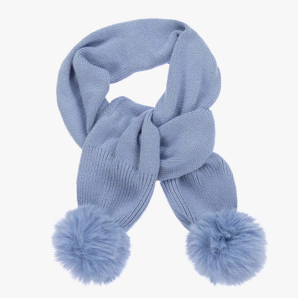 iDO Baby - Girls Blue Knitted Pom Pom Scarf | Childrensalon