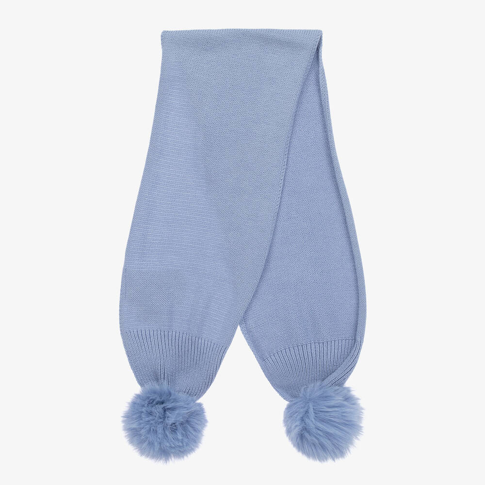 iDO Baby-Girls Blue Knitted Pom Pom Scarf | Childrensalon Outlet