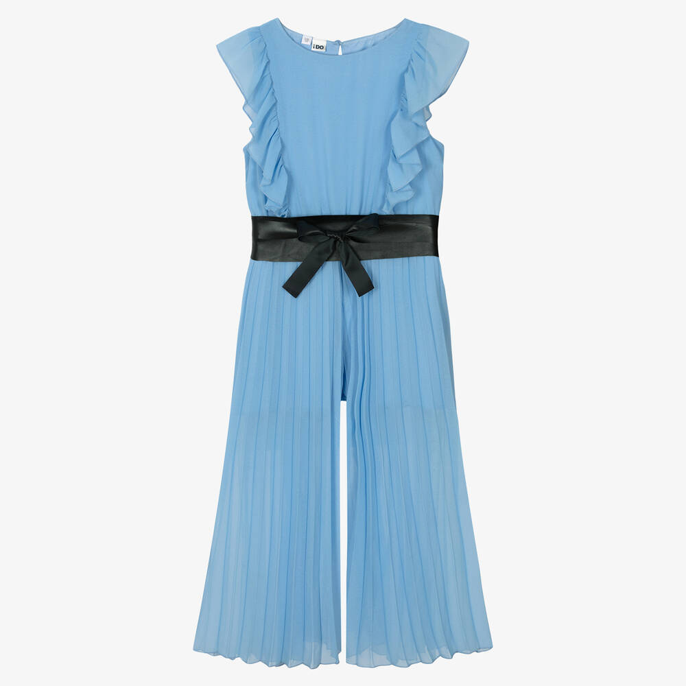 iDO Junior - Girls Blue Pleated Chiffon Jumpsuit | Childrensalon