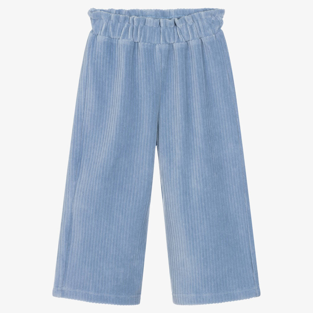 iDO Baby - Girls Blue Ribbed Velour Culottes  | Childrensalon