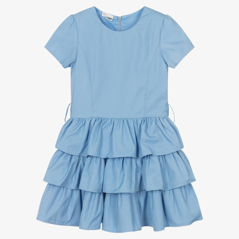 iDO Junior-Girls Blue Ruffle Dress | Childrensalon Outlet