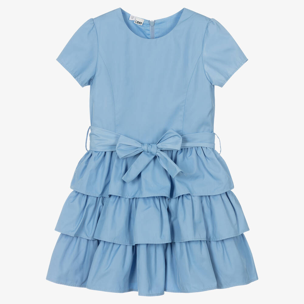 iDO Junior - Girls Blue Ruffle Dress | Childrensalon