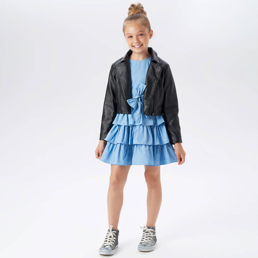 iDO Junior-Girls Blue Ruffle Dress | Childrensalon Outlet