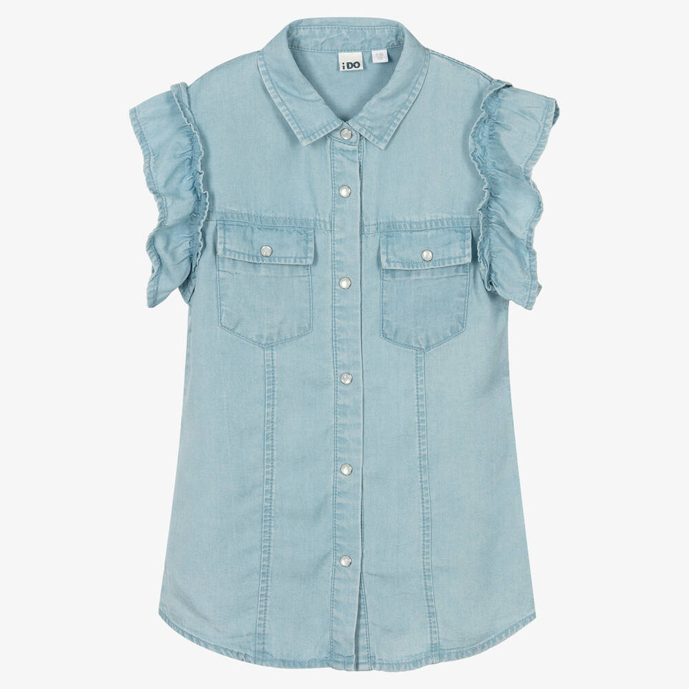 iDO Junior - Blaues Chambray-Rüschenhemd | Childrensalon