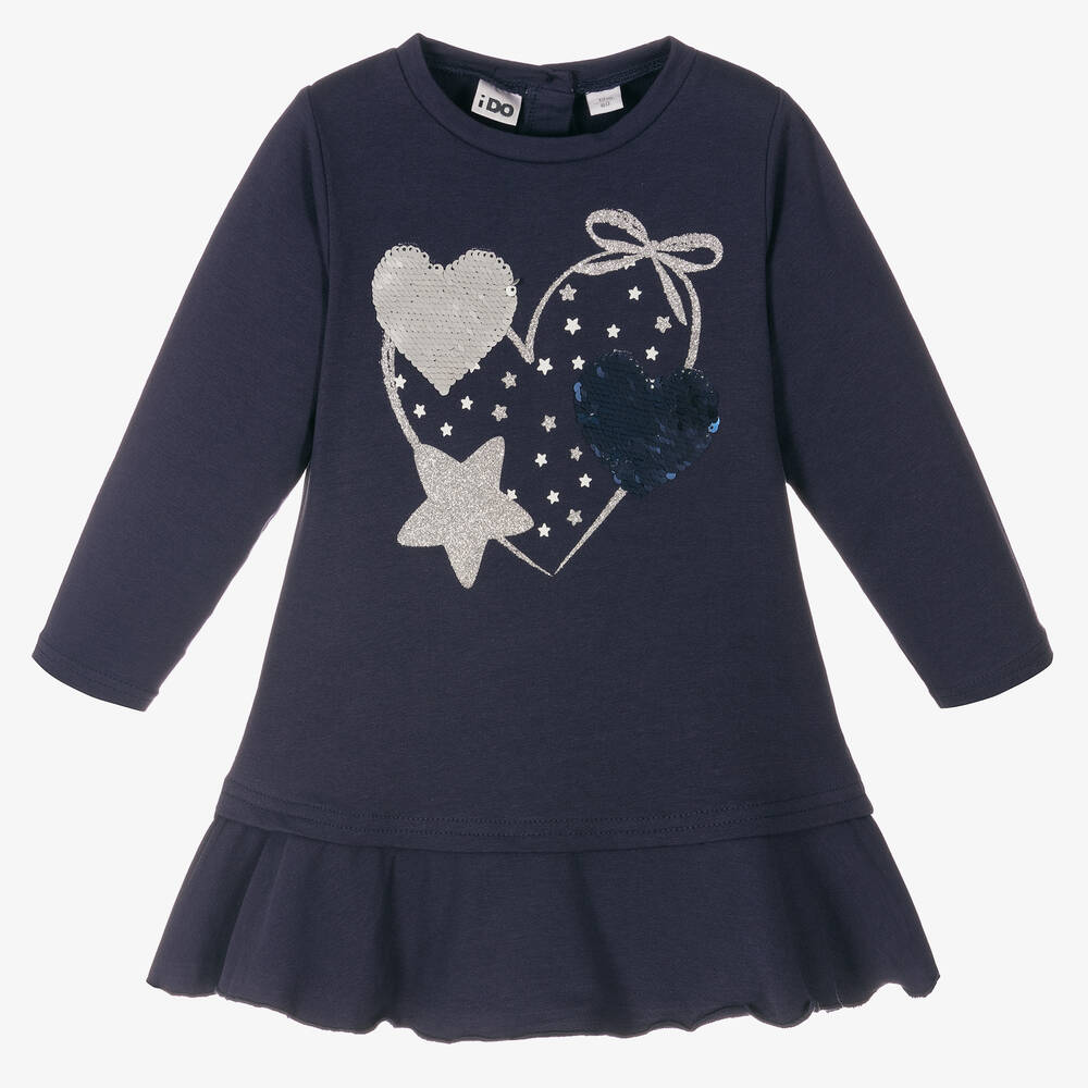 iDO Baby - Girls Blue Sequin Hearts Dress | Childrensalon