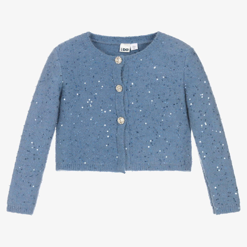iDO Baby - Girls Blue Sequin Knitted Cardigan | Childrensalon