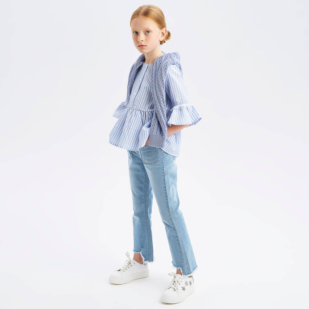 iDO Для младших-Girls Blue Stripe Seersucker Blouse | Childrensalon Outlet
