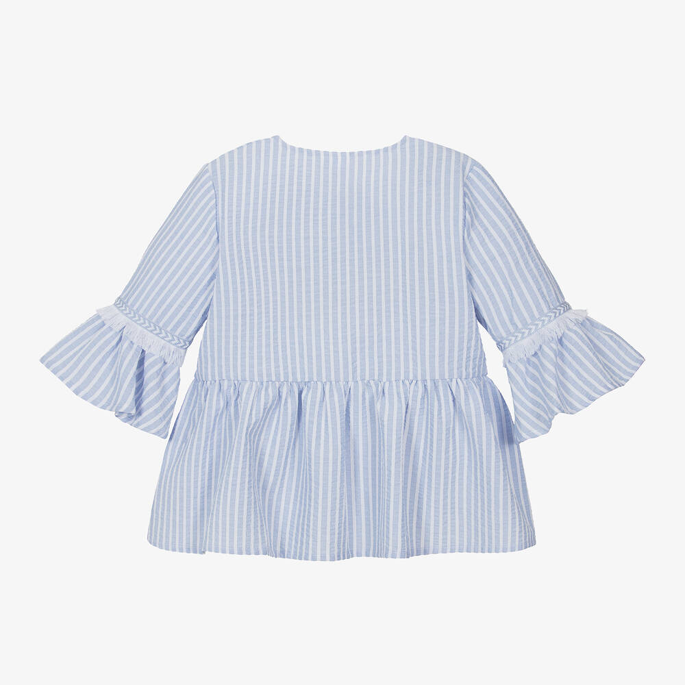 iDO Для младших-Girls Blue Stripe Seersucker Blouse | Childrensalon Outlet
