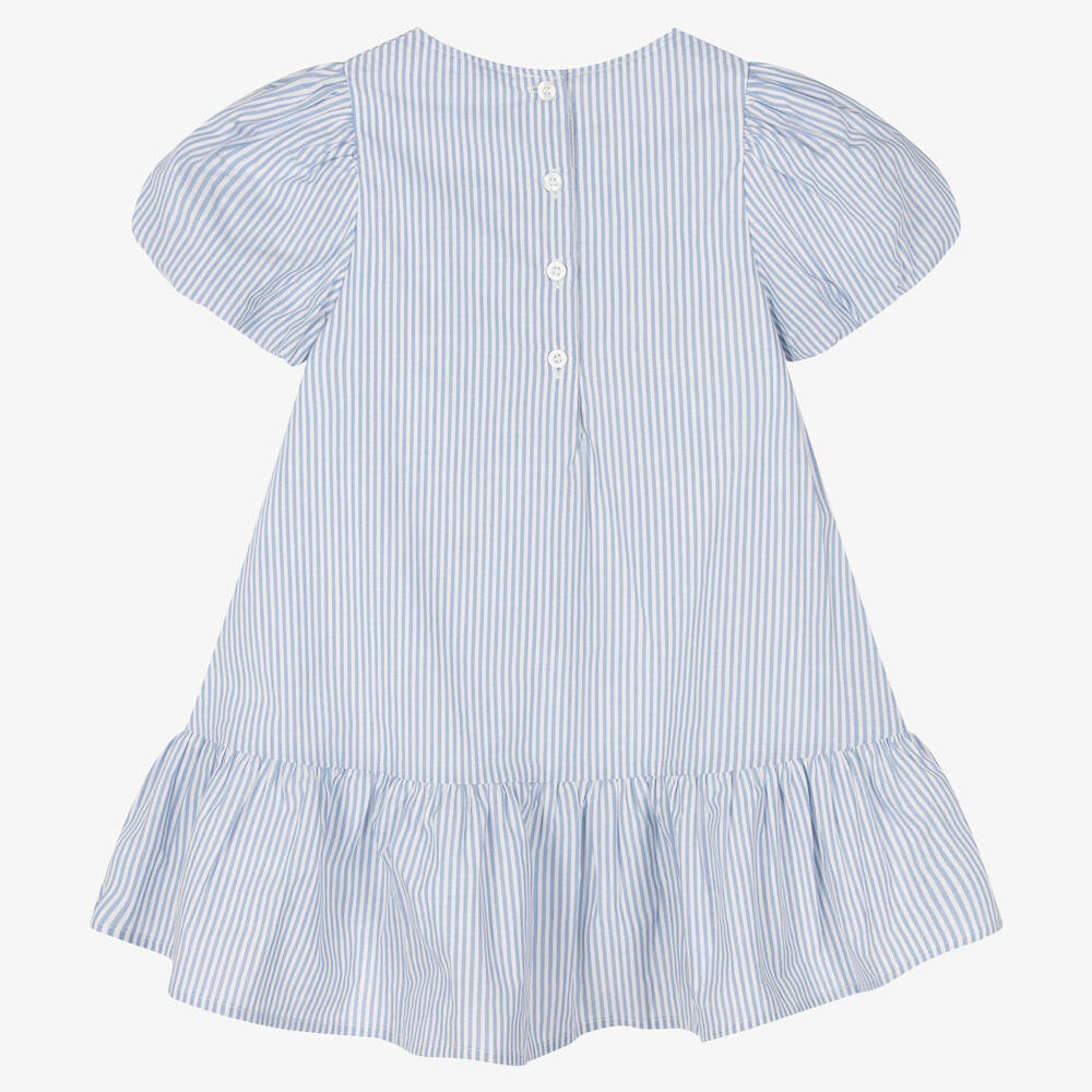 iDO Baby-Girls Blue Striped Cotton Dress | Childrensalon Outlet