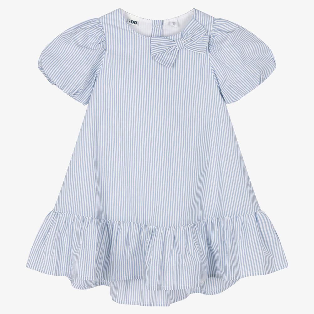 iDO Baby - فستان قطن بوبلين مقلم لون أبيض وأزرق | Childrensalon