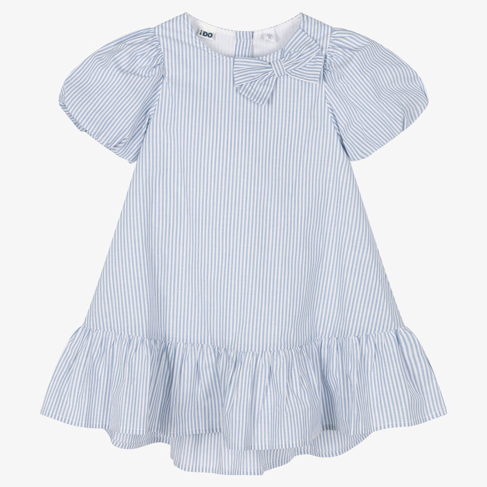 iDO Baby-فستان قطن بوبلين مقلم لون أبيض وأزرق | Childrensalon Outlet