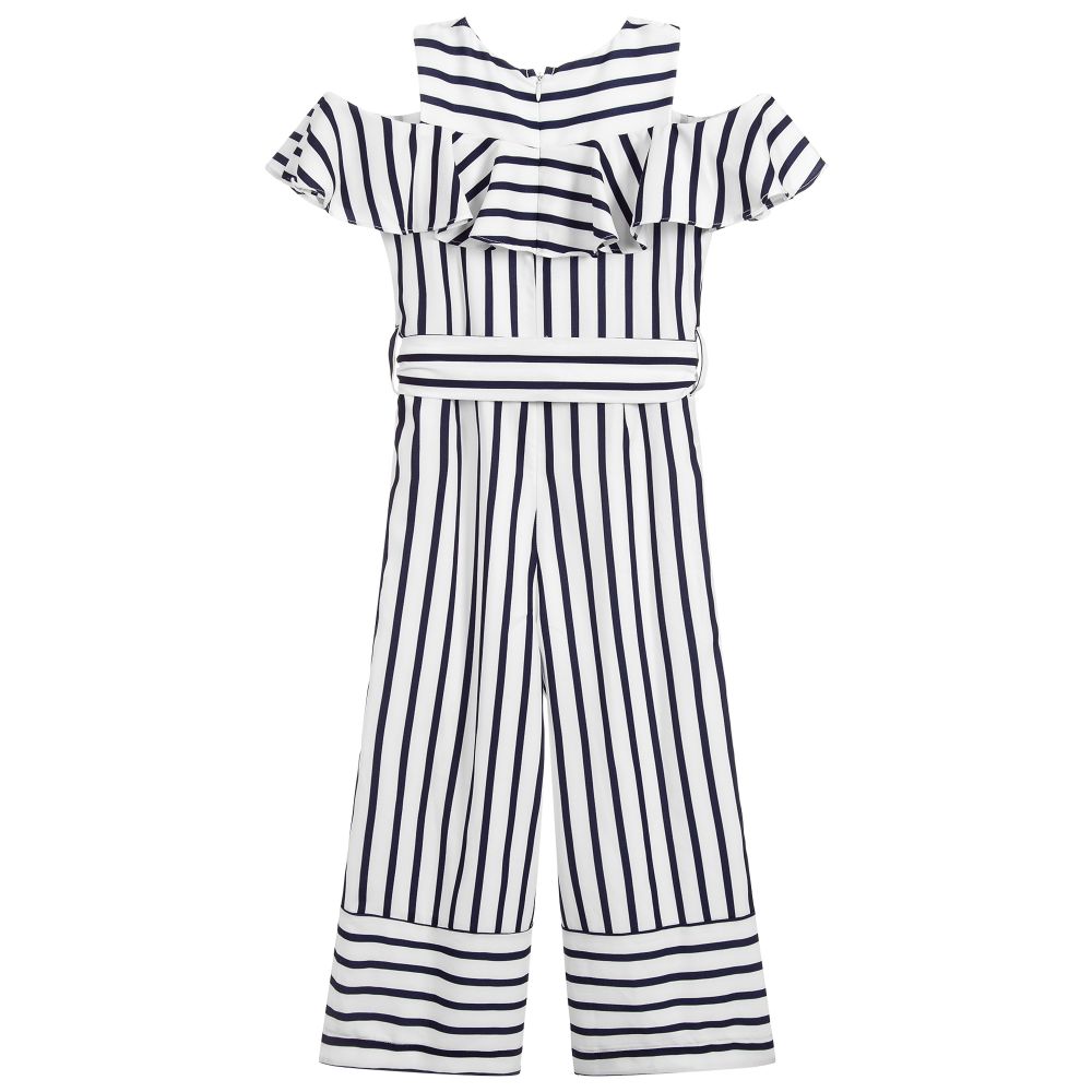 iDO Junior-Girls Blue Striped Jumpsuit | Childrensalon Outlet