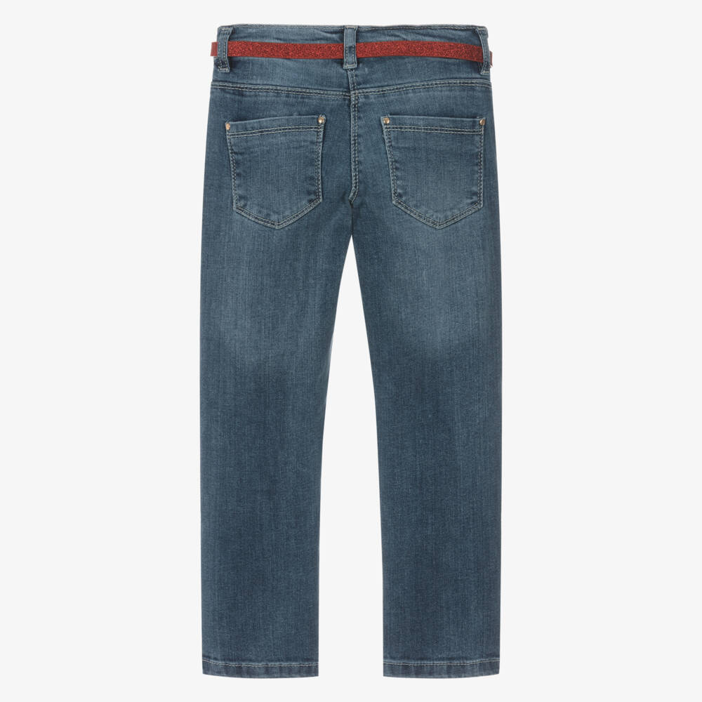 iDO-Girls Blue Tapered Denim Jeans With Belt | Childrensalon Outlet