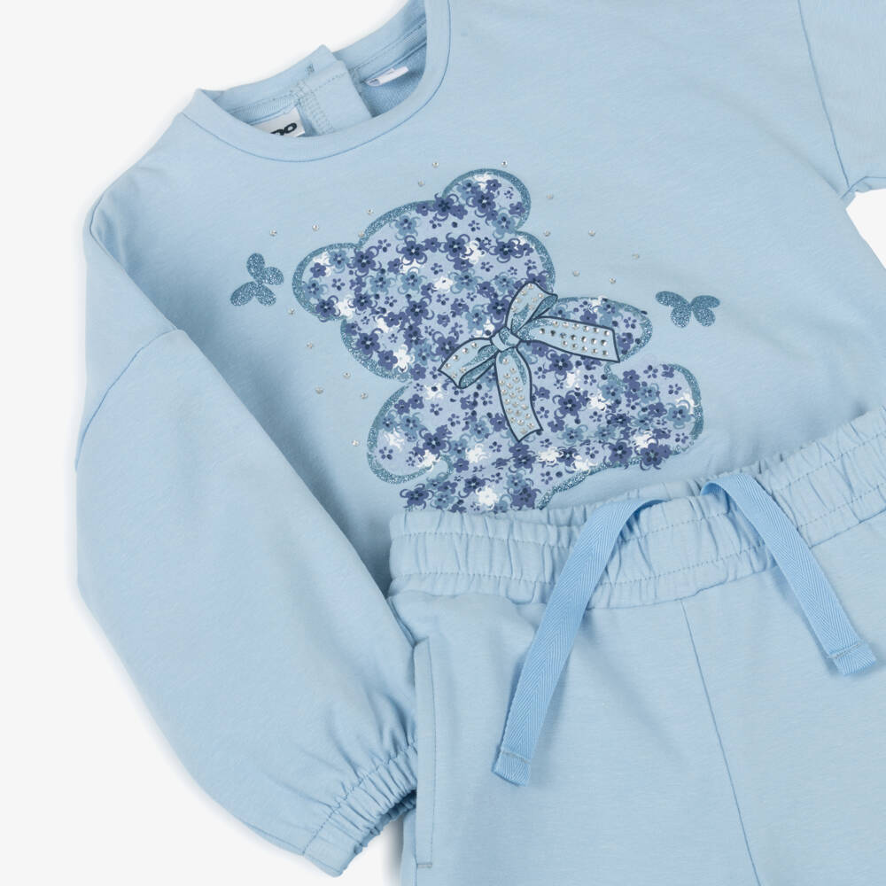 iDO Baby-Girls Blue Teddy Print Tracksuit | Childrensalon Outlet