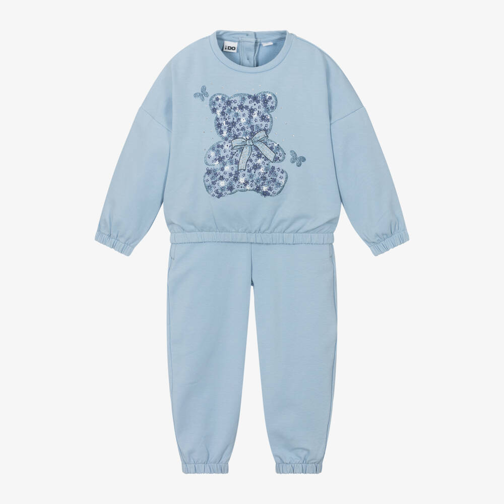 iDO Baby-Girls Blue Teddy Print Tracksuit | Childrensalon Outlet