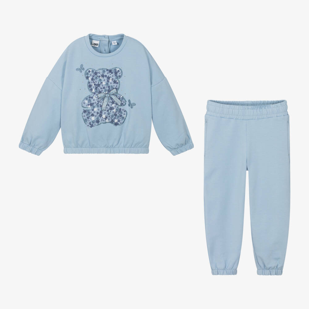 iDO Baby-Girls Blue Teddy Print Tracksuit | Childrensalon Outlet