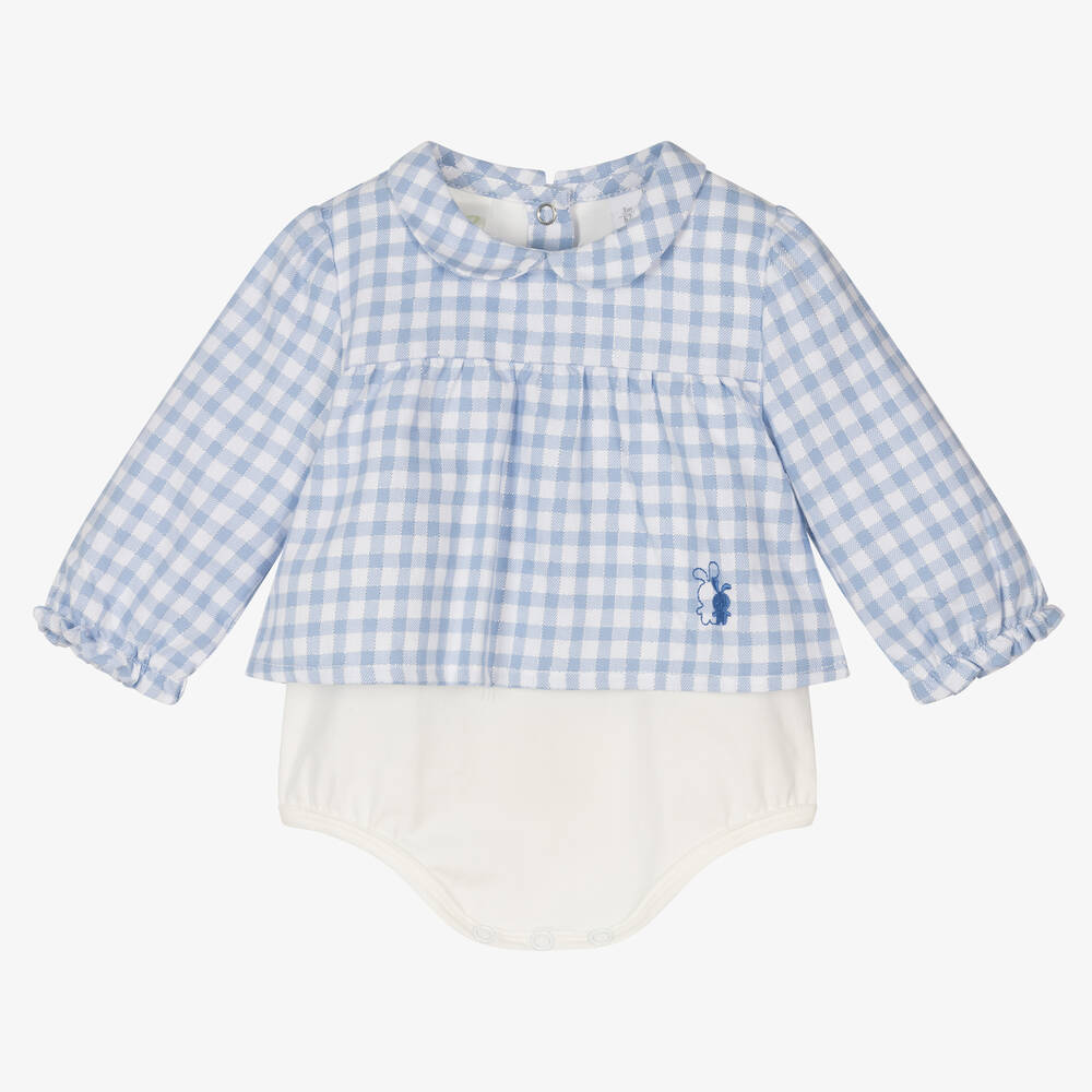 iDO Мини-Бело-голубое хлопковое боди в клетку | Childrensalon Outlet