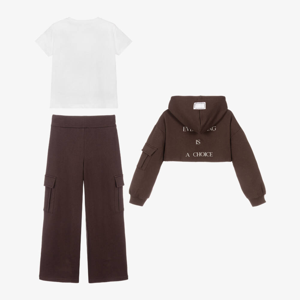 iDO Для младших-Girls Brown Cotton Tracksuit Set with Cargo Pockets | Childrensalon Outlet