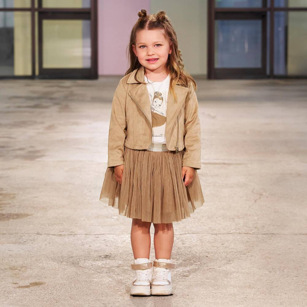 iDO-Girls Caramel Brown Pleated Tulle Skirt | Childrensalon Outlet