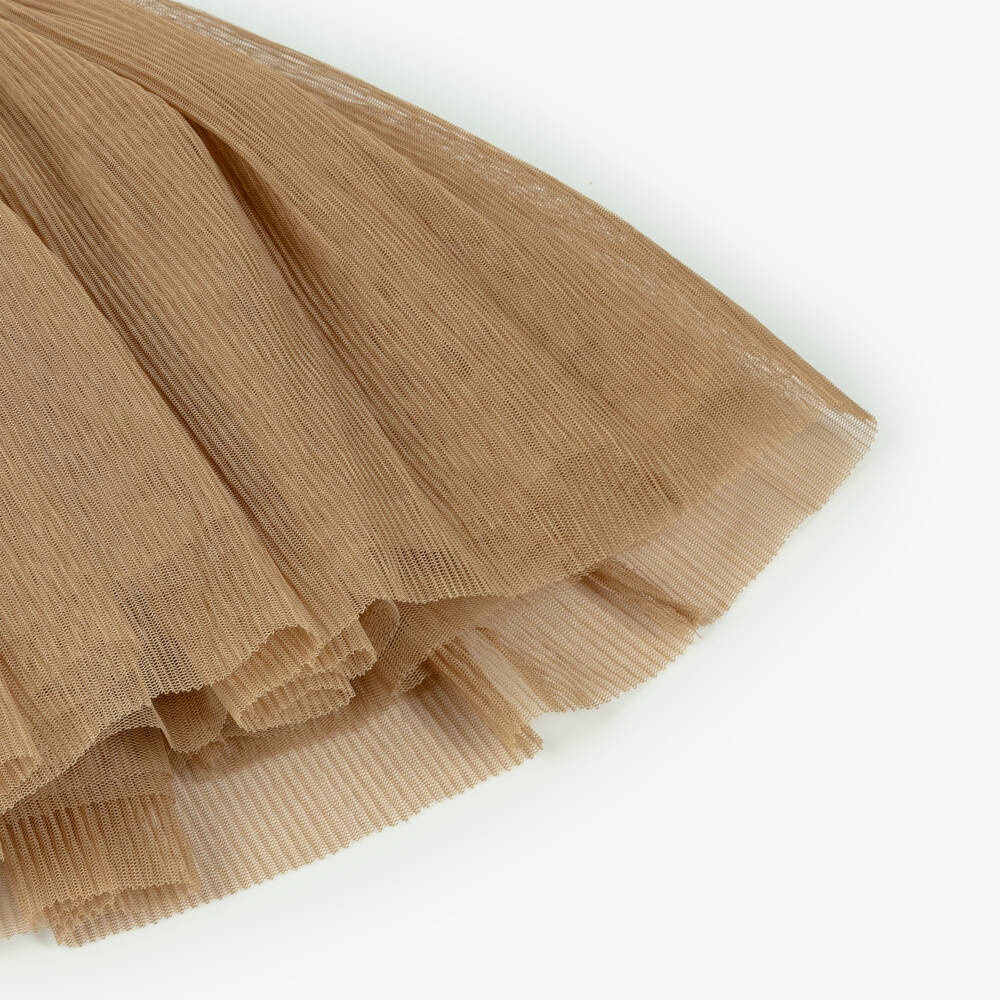 iDO-Girls Caramel Brown Pleated Tulle Skirt | Childrensalon Outlet