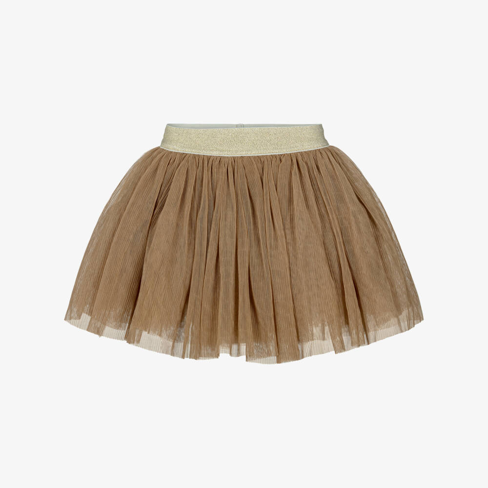 iDO-Girls Caramel Brown Pleated Tulle Skirt | Childrensalon Outlet