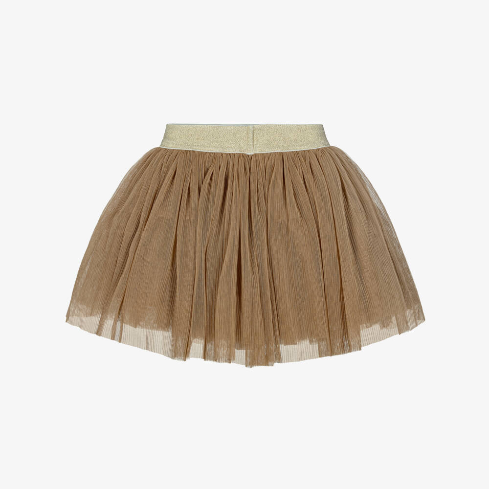 iDO-Girls Caramel Brown Pleated Tulle Skirt | Childrensalon Outlet