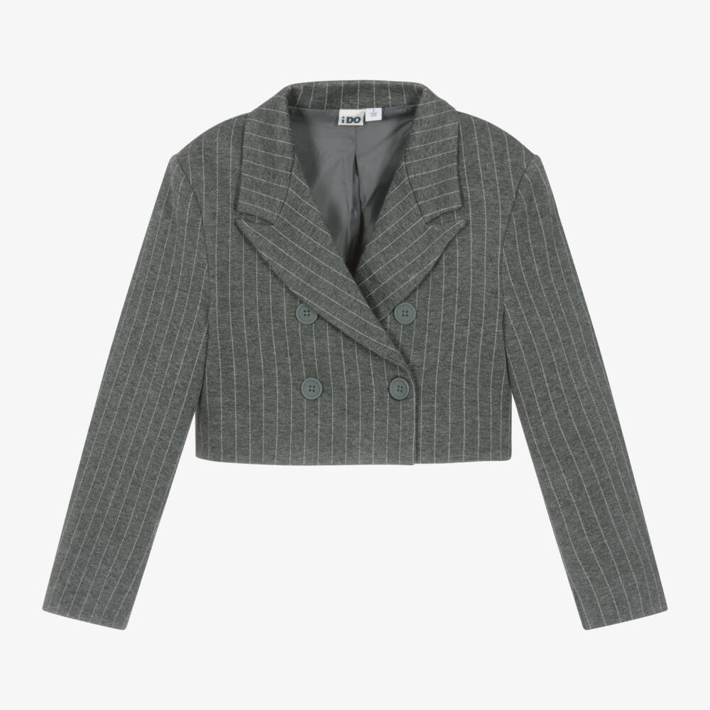 iDO Junior-Girls Charcoal Striped Short Blazer | Childrensalon Outlet