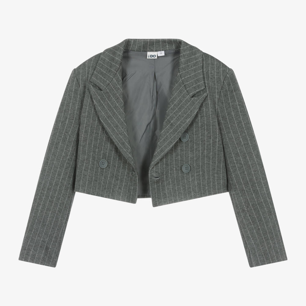 iDO Junior-Girls Charcoal Striped Short Blazer | Childrensalon Outlet