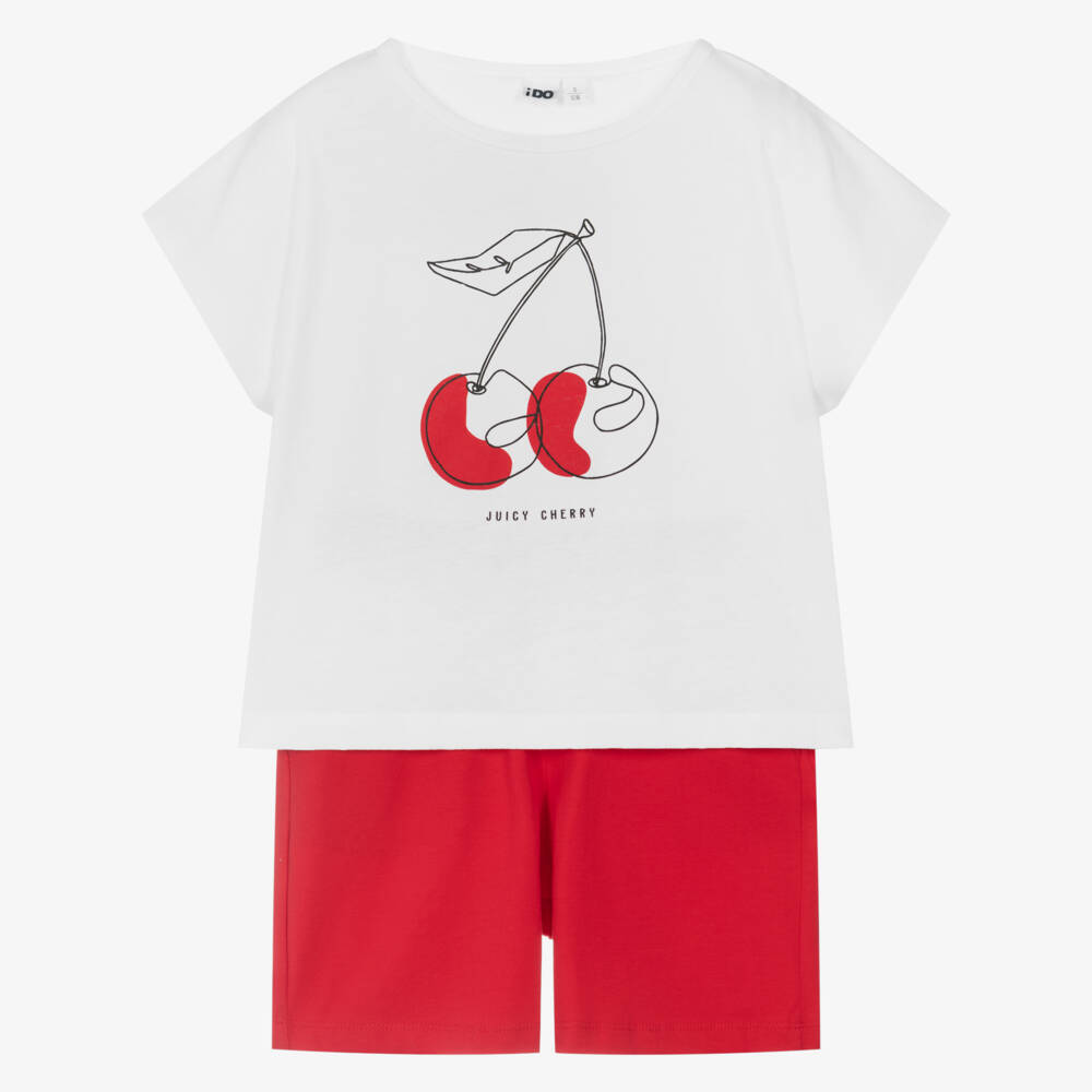 iDO Junior-Girls Cherry-Themed Cotton Shorts Ensemble | Childrensalon Outlet