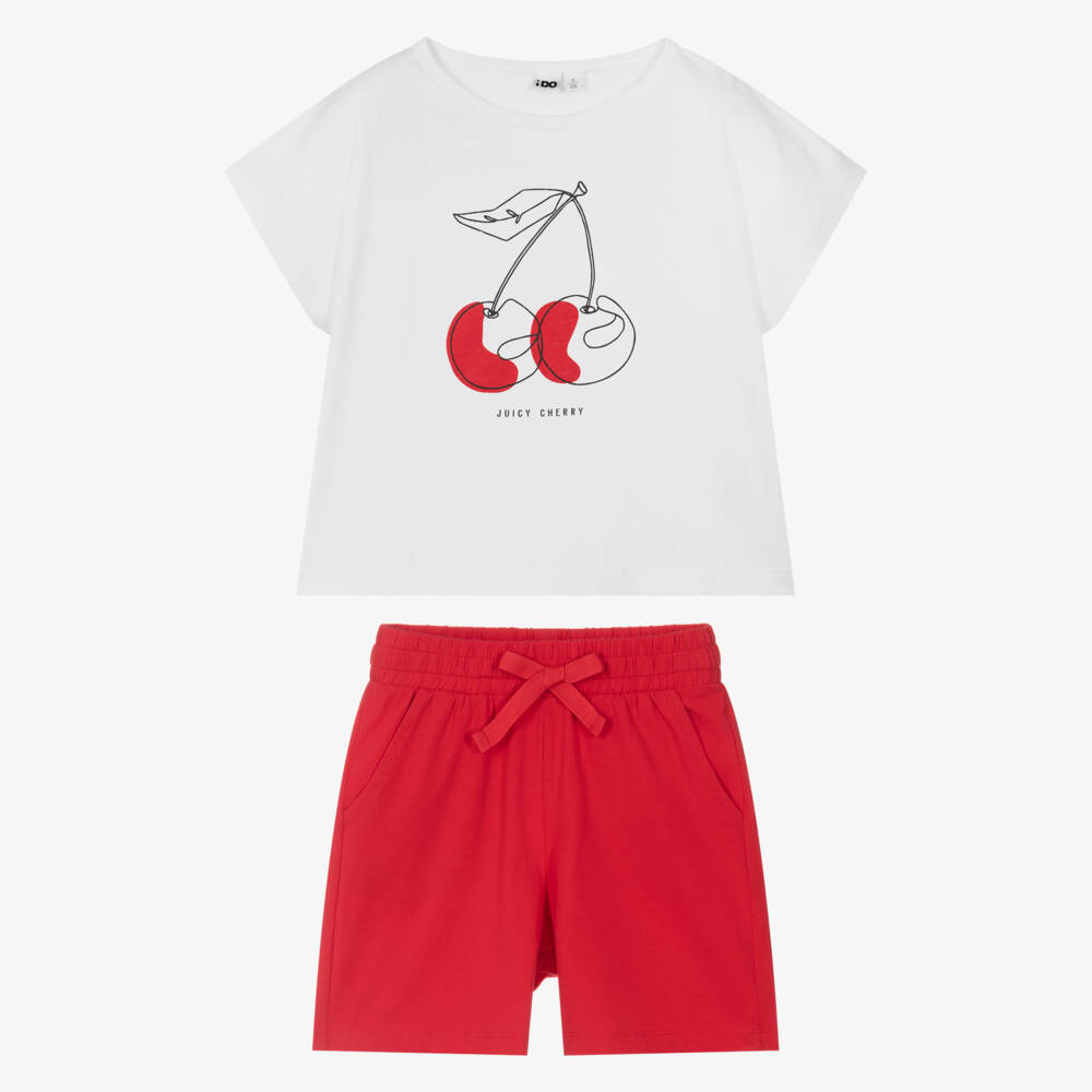 iDO Junior-Girls Cherry-Themed Cotton Shorts Ensemble | Childrensalon Outlet