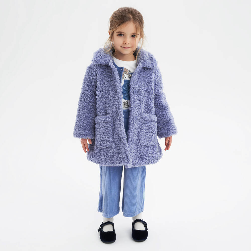 iDO Baby-Girls Cornflower Blue Bouclé Coat | Childrensalon Outlet