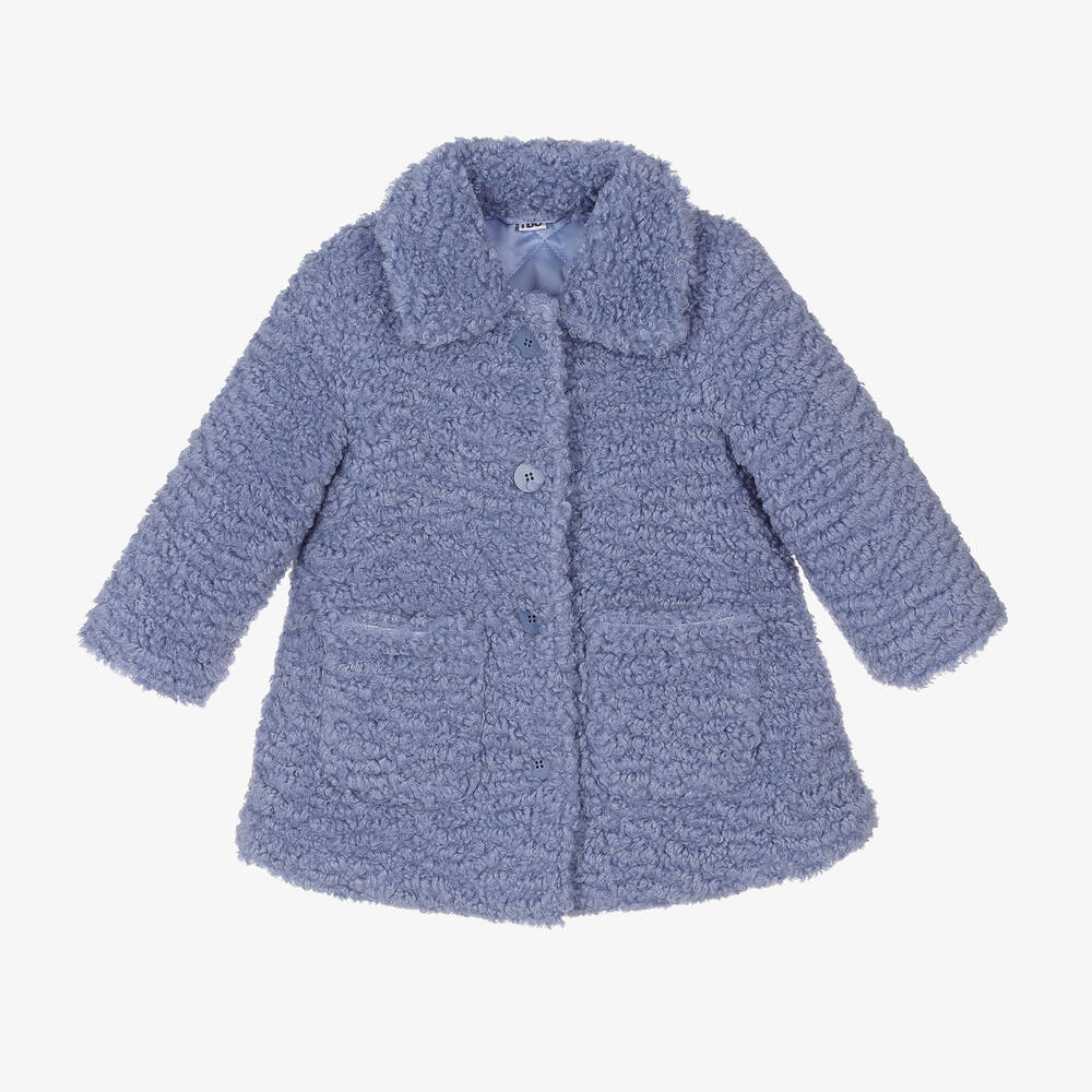 iDO Baby - Girls Cornflower Blue Bouclé Coat | Childrensalon